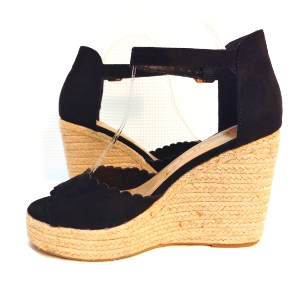 CCOCCI Jessie Espadrilles Wedge Sandal Black Suede w/ Ankle Buckle Strap - Picture 5 of 14